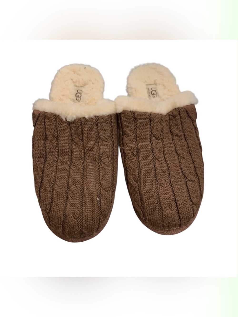 UGG Chestnut Cable-Knit Shearling Lined Slip-On Slippers S9
